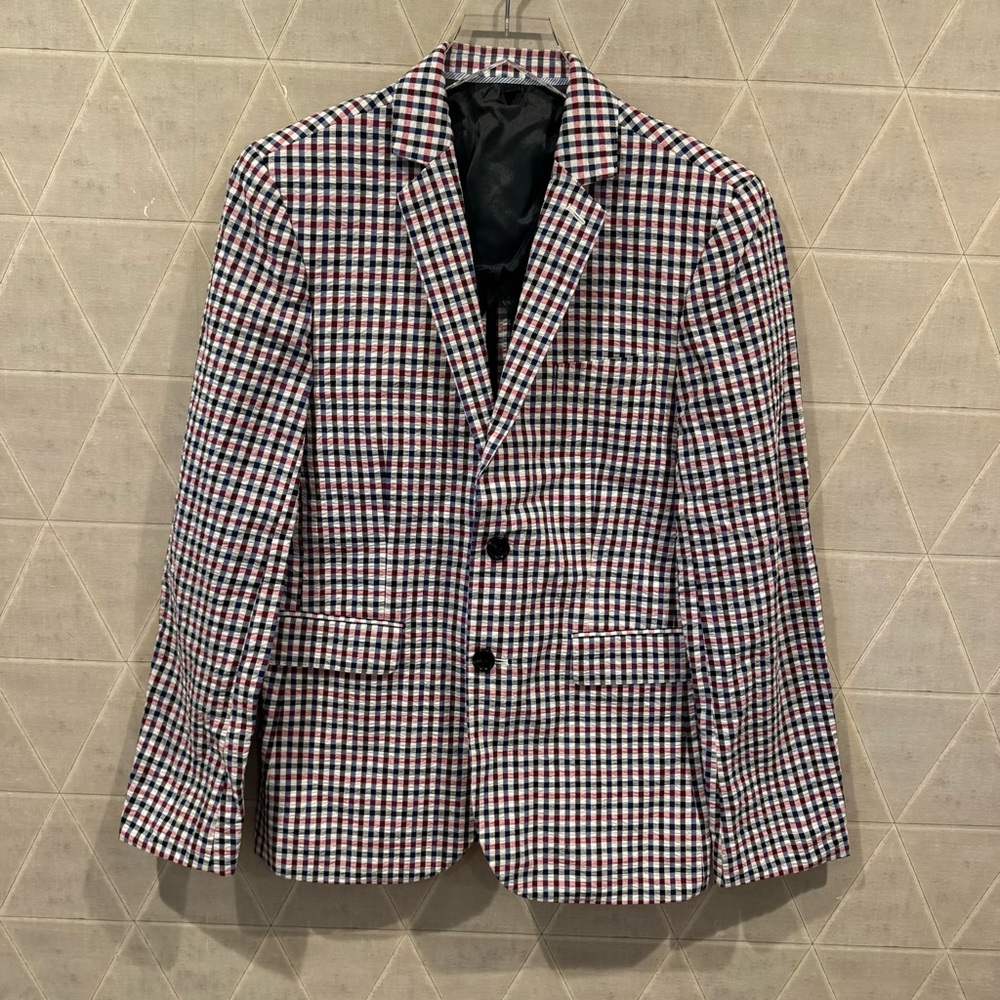 J Crew Crewcuts  Ludlow Blazer Boys Blue Red Cotton Gingham Check Size 16